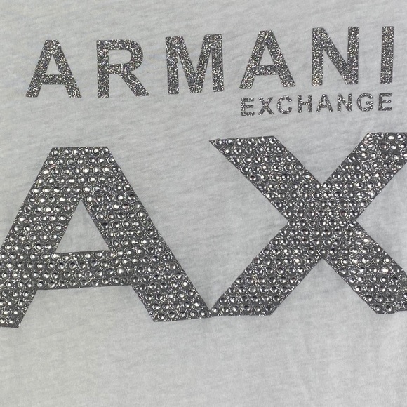 AX Armani Exchange Silver Diamond Sequined T Shirt - Picture 5 of 5